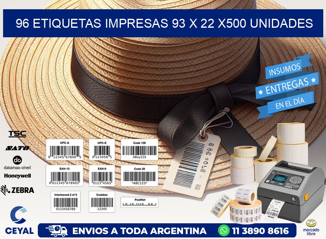 96 ETIQUETAS IMPRESAS 93 x 22 x500 UNIDADES