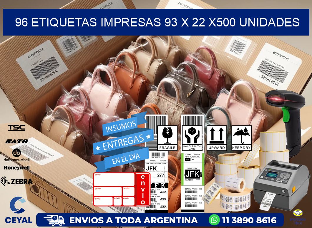 96 ETIQUETAS IMPRESAS 93 x 22 x500 UNIDADES