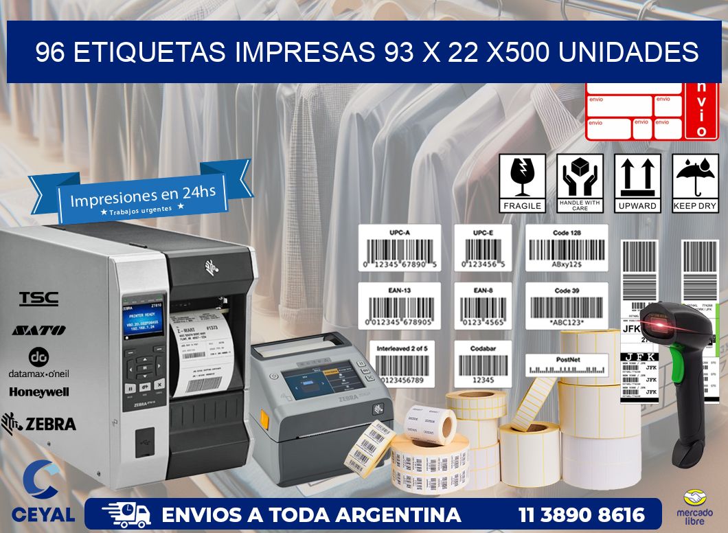 96 ETIQUETAS IMPRESAS 93 x 22 x500 UNIDADES