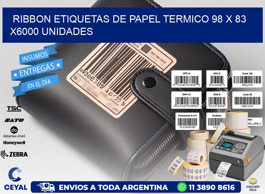 RIBBON ETIQUETAS DE PAPEL TERMICO 98 x 83 X6000 UNIDADES