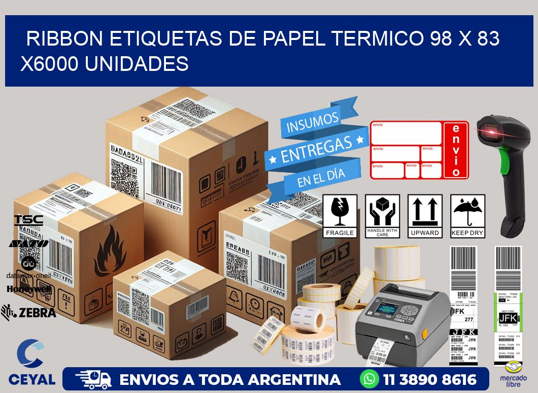 RIBBON ETIQUETAS DE PAPEL TERMICO 98 x 83 X6000 UNIDADES