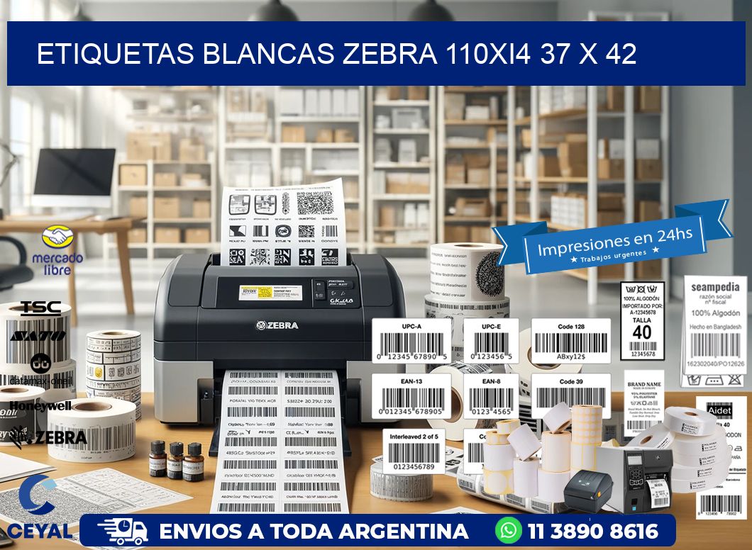 ETIQUETAS BLANCAS ZEBRA 110Xi4 37 x 42