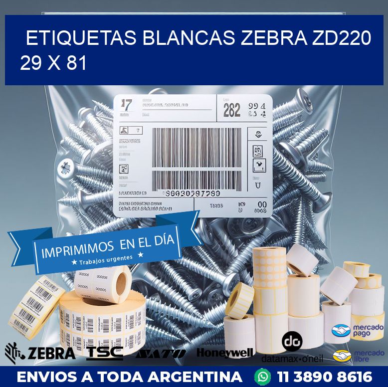 ETIQUETAS BLANCAS ZEBRA ZD220 29 x 81