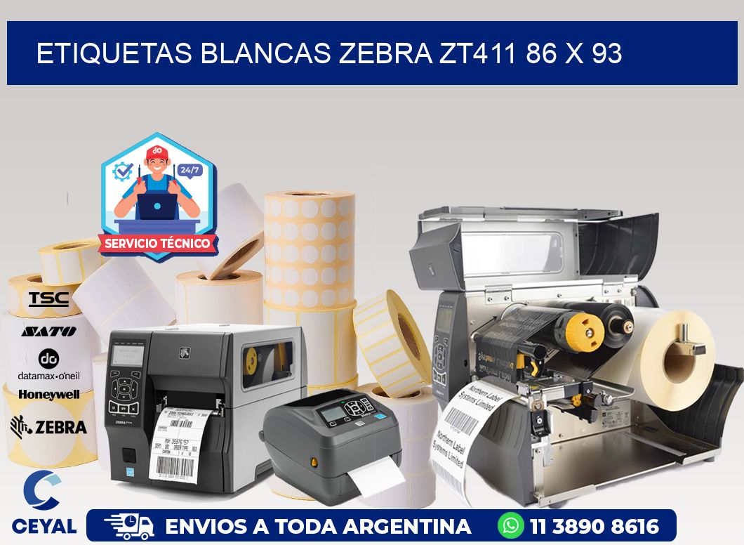 ETIQUETAS BLANCAS ZEBRA ZT411 86 x 93