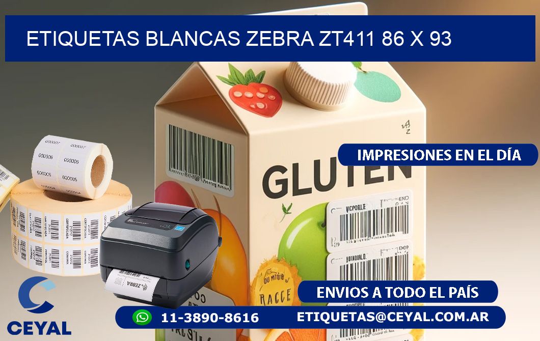 ETIQUETAS BLANCAS ZEBRA ZT411 86 x 93