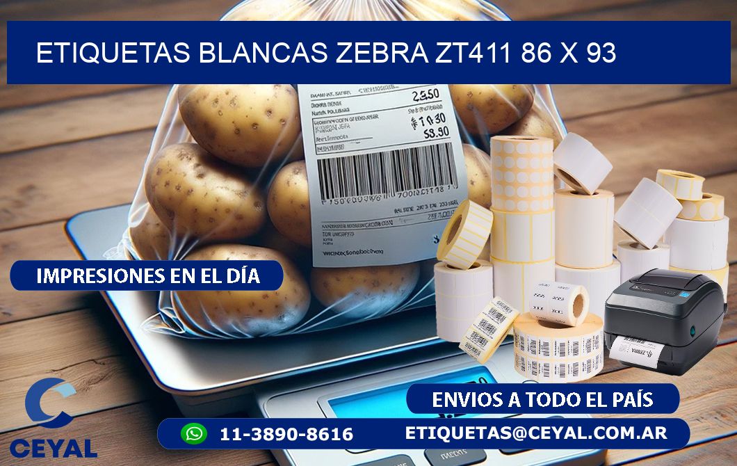 ETIQUETAS BLANCAS ZEBRA ZT411 86 x 93