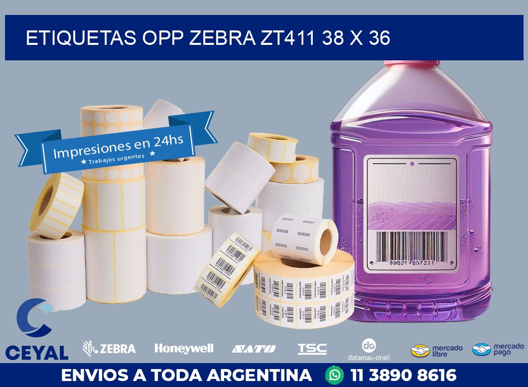 ETIQUETAS OPP ZEBRA ZT411 38 x 36