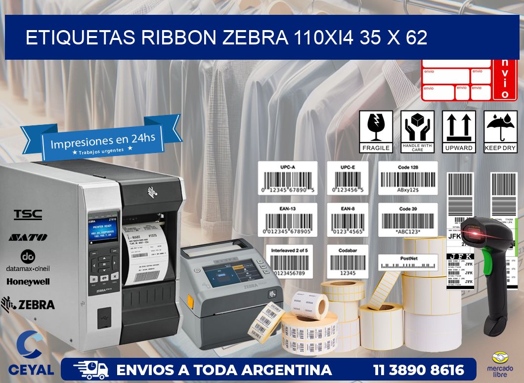 ETIQUETAS RIBBON Zebra 110Xi4 35 x 62