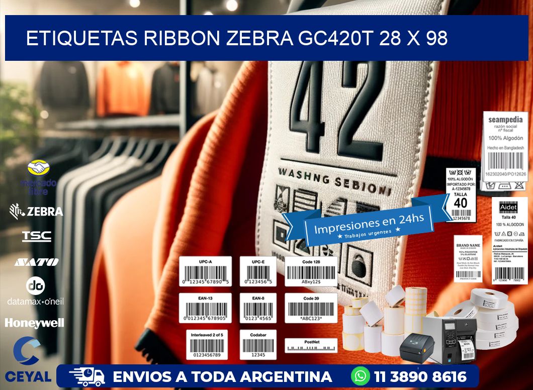 ETIQUETAS RIBBON Zebra GC420T 28 x 98