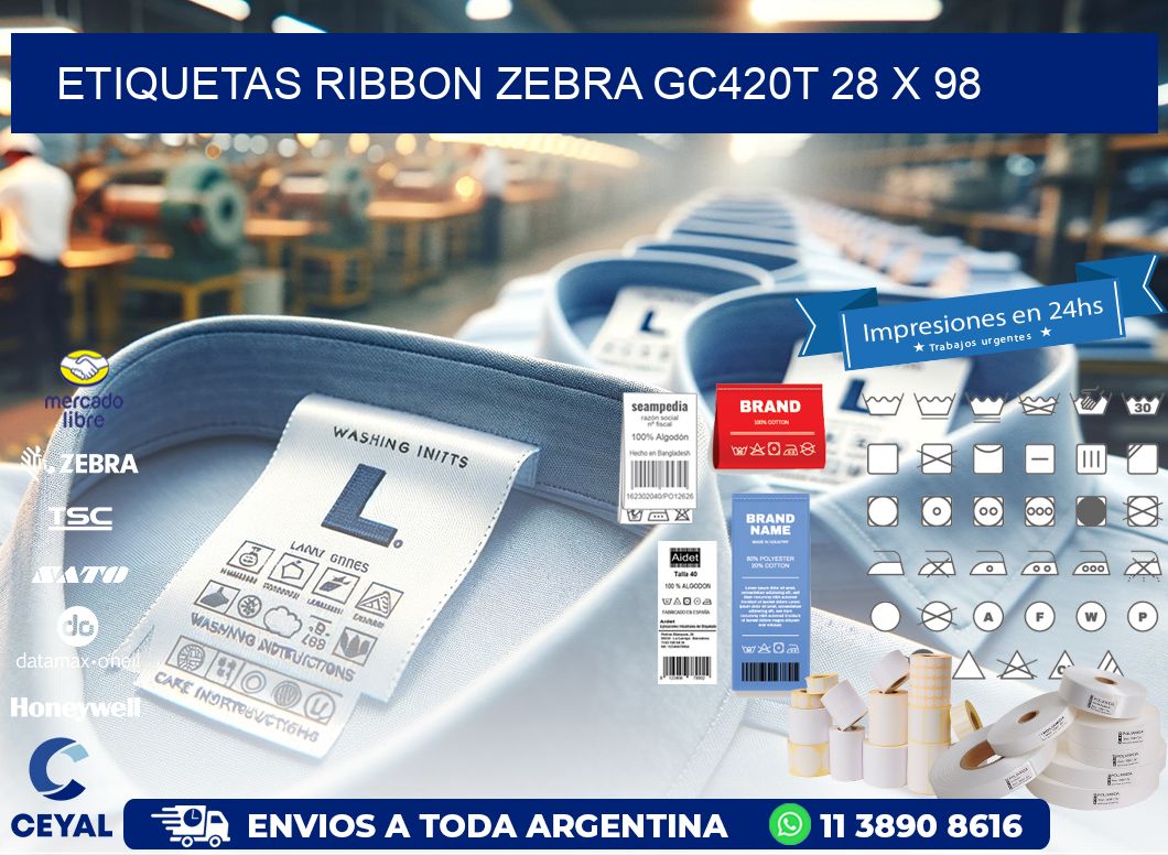 ETIQUETAS RIBBON Zebra GC420T 28 x 98