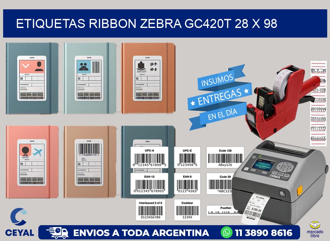 ETIQUETAS RIBBON Zebra GC420T 28 x 98