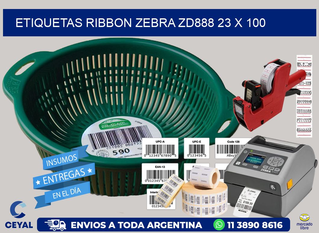 ETIQUETAS RIBBON Zebra ZD888 23 x 100