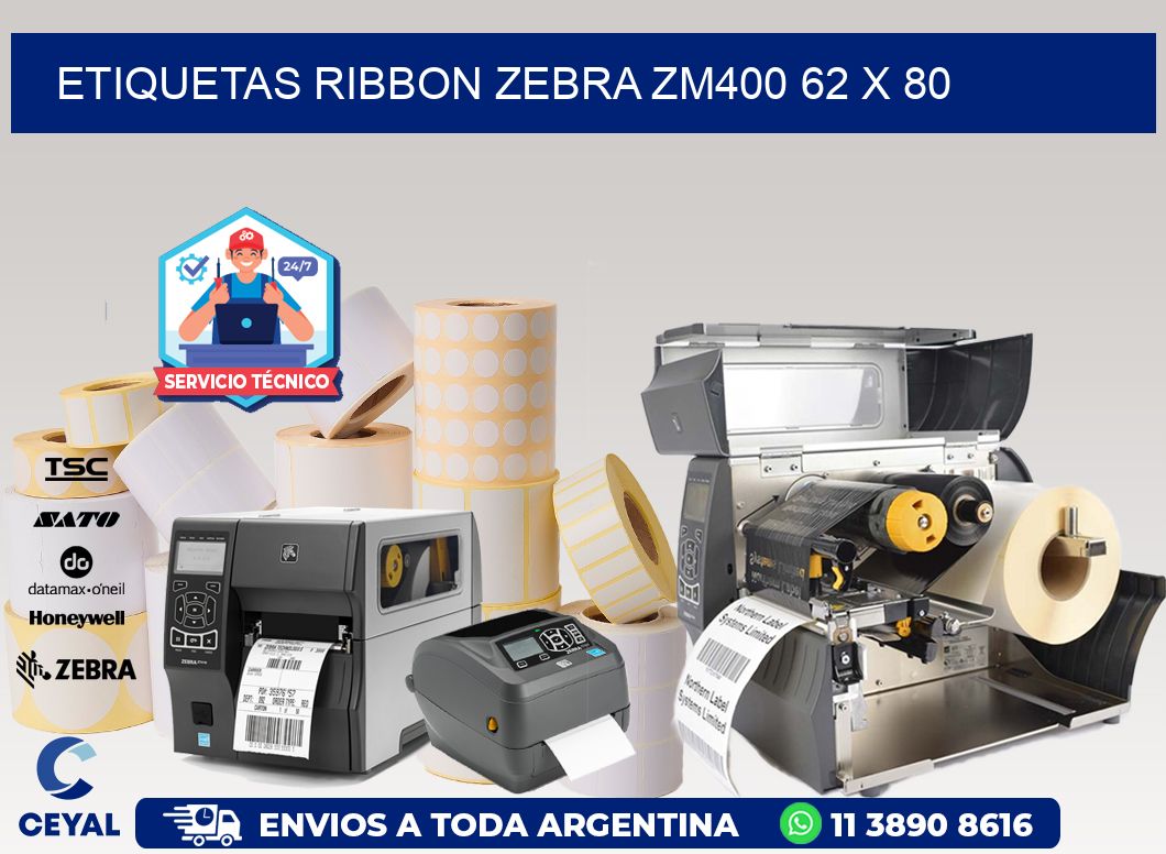 ETIQUETAS RIBBON Zebra ZM400 62 x 80