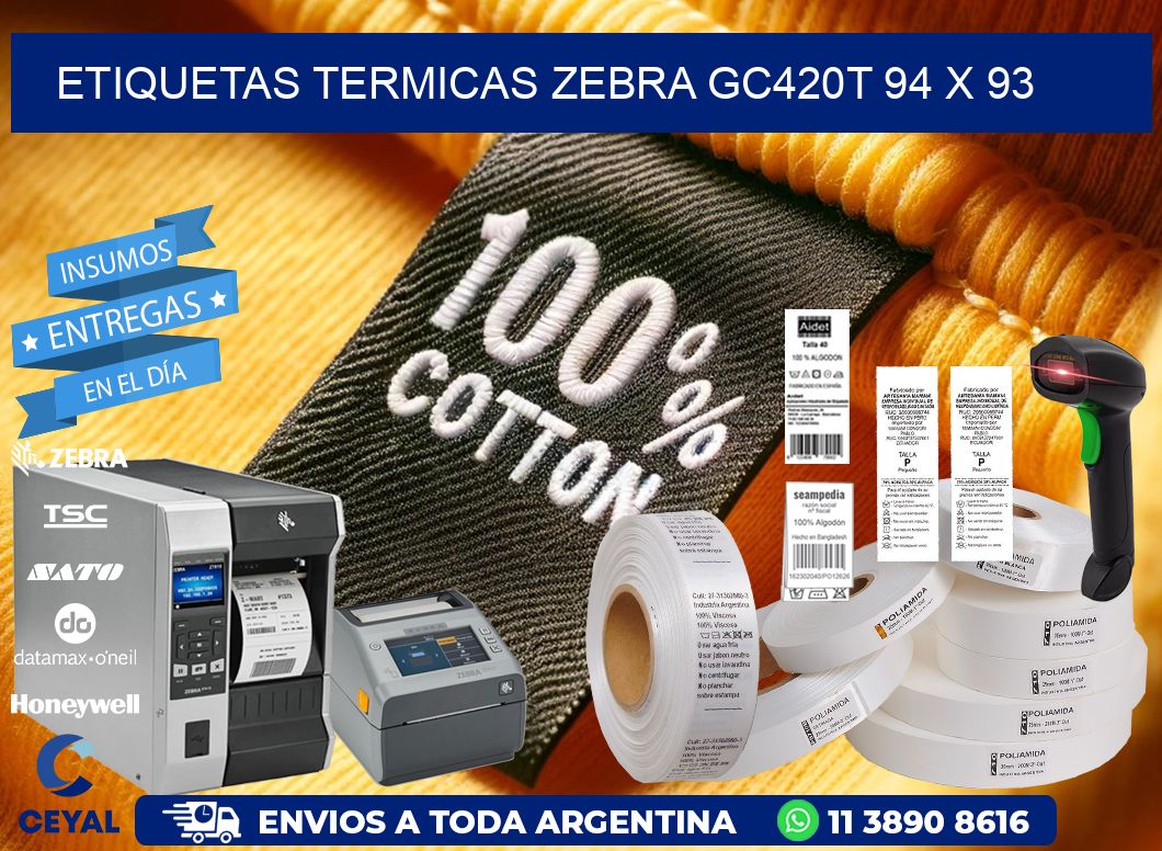 ETIQUETAS TERMICAS ZEBRA GC420T 94 x 93