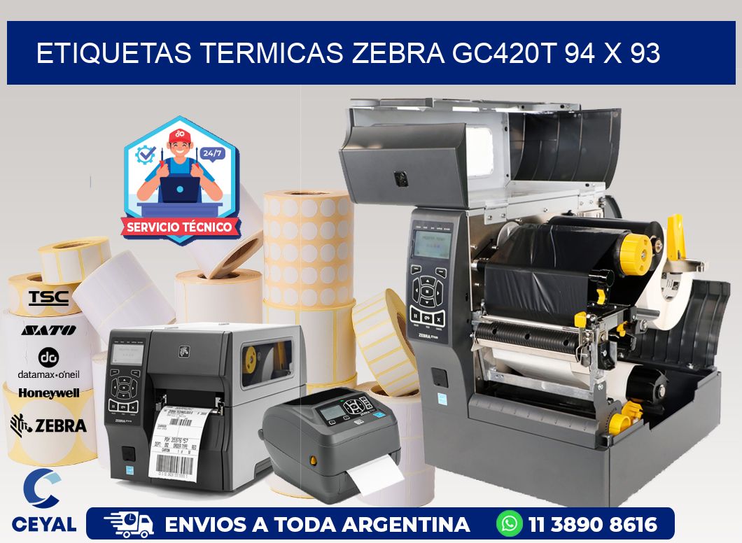 ETIQUETAS TERMICAS ZEBRA GC420T 94 x 93