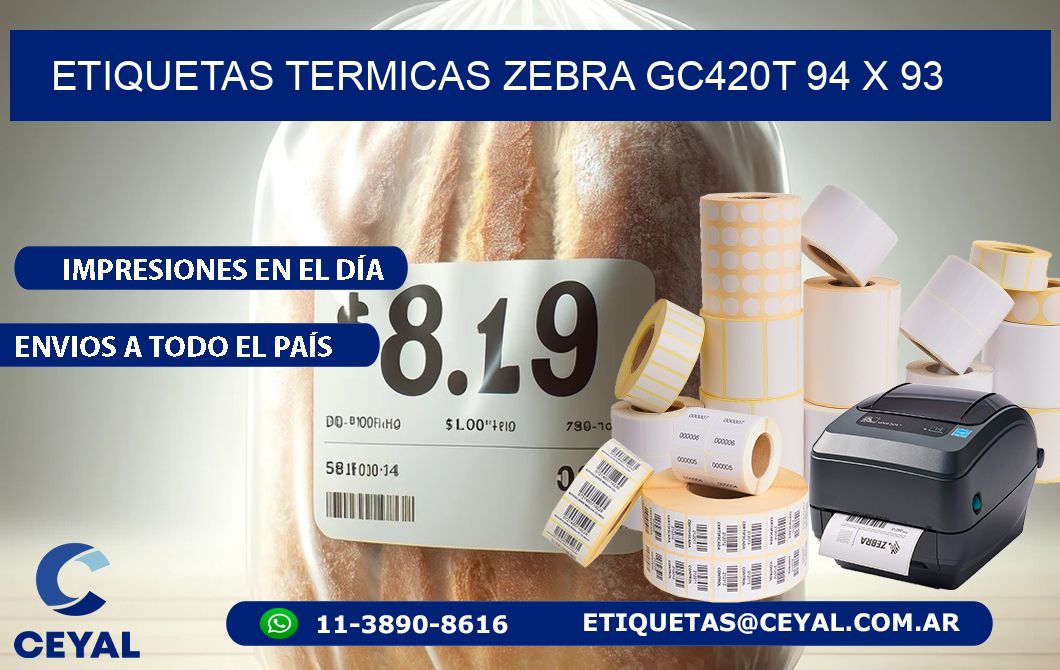 ETIQUETAS TERMICAS ZEBRA GC420T 94 x 93