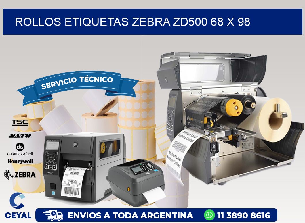 ROLLOS ETIQUETAS Zebra ZD500 68 x 98