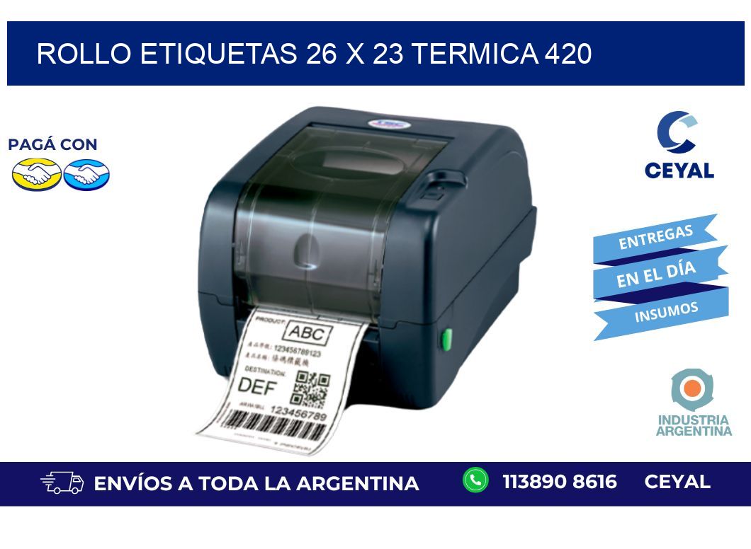 Rollo etiquetas 26 x 23 termica 420