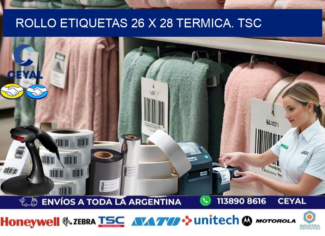 Rollo etiquetas 26 x 28 termica. tsc