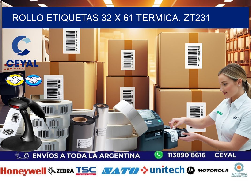 Rollo etiquetas 32 x 61 termica. zt231
