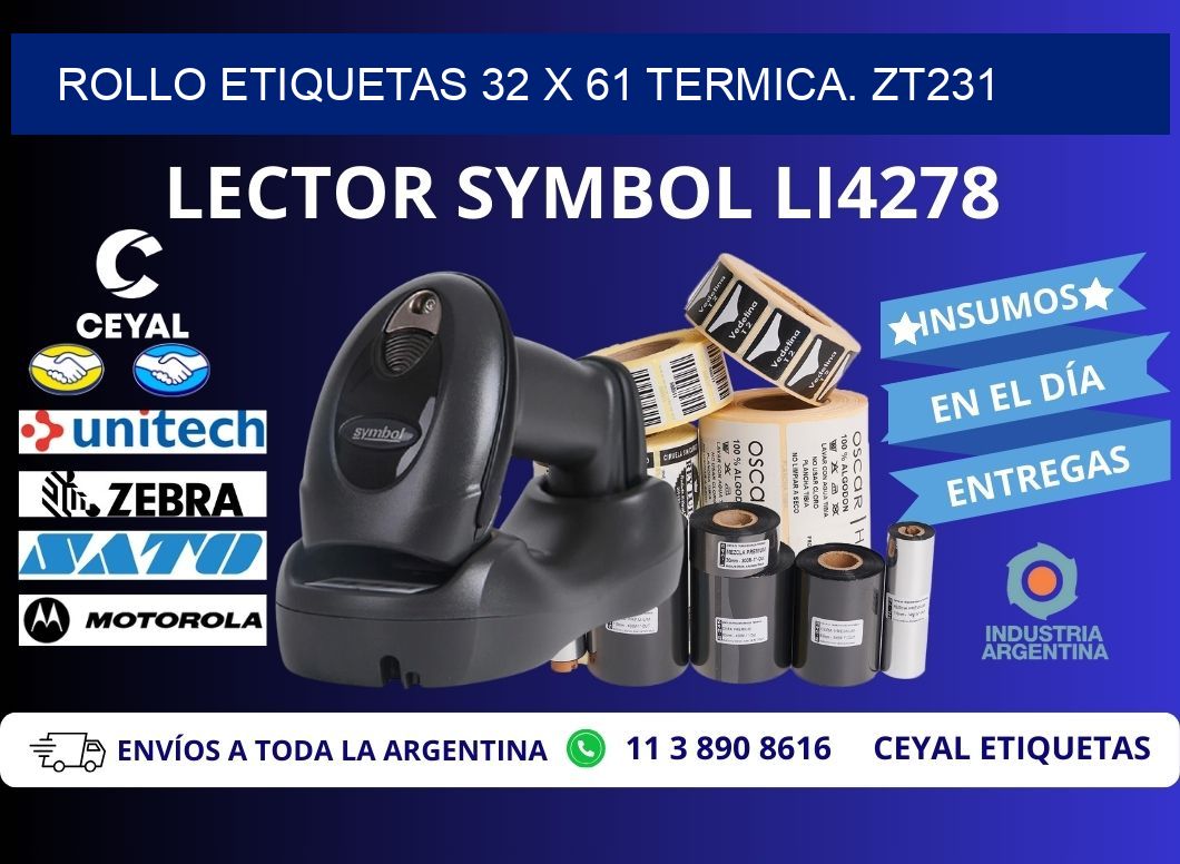 Rollo etiquetas 32 x 61 termica. zt231
