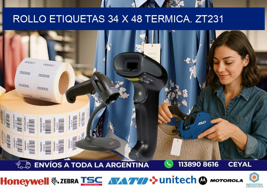 Rollo etiquetas 34 x 48 termica. zt231