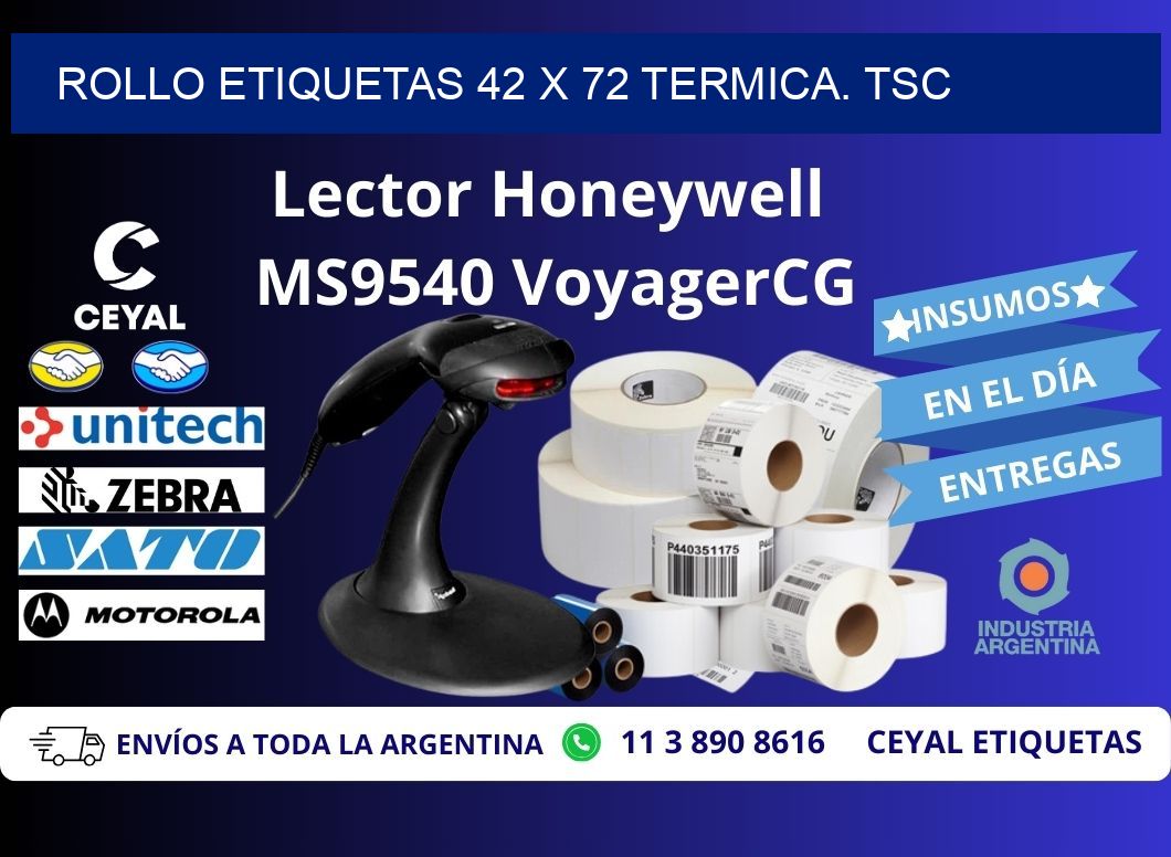 Rollo etiquetas 42 x 72 termica. tsc