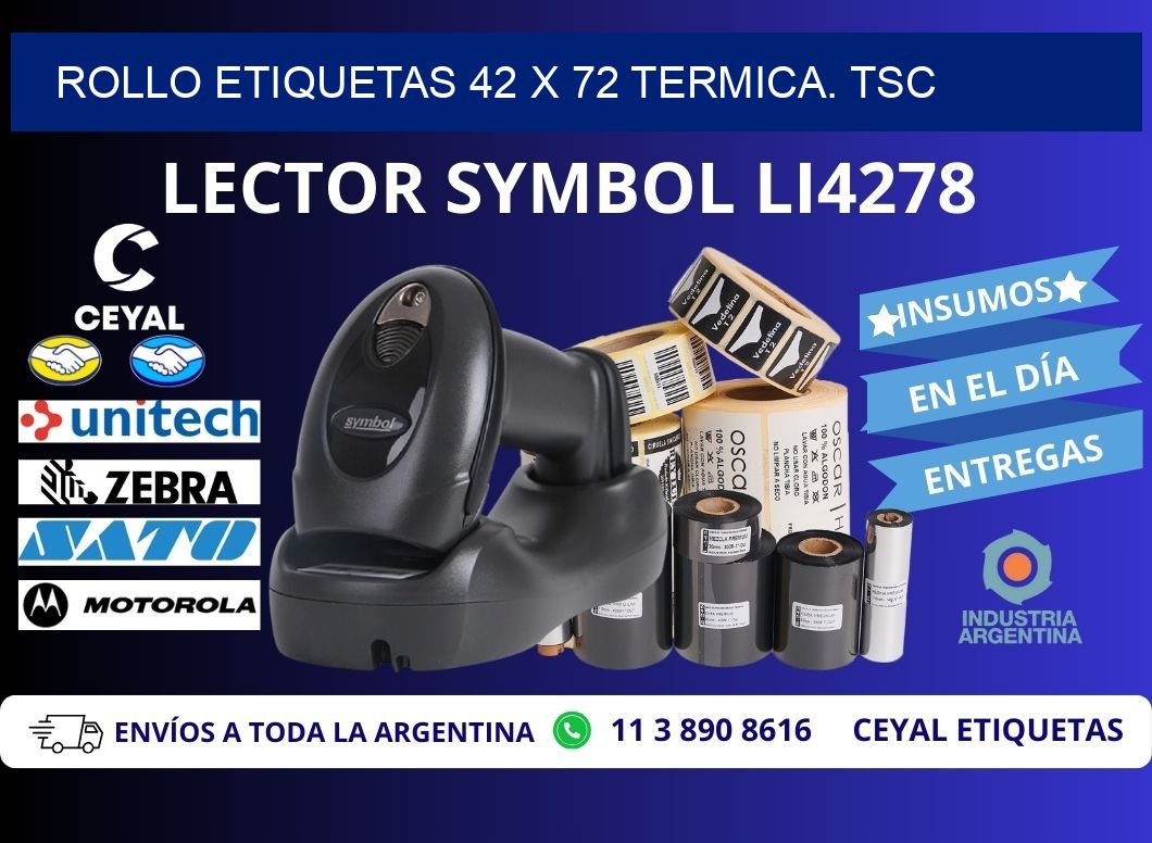 Rollo etiquetas 42 x 72 termica. tsc