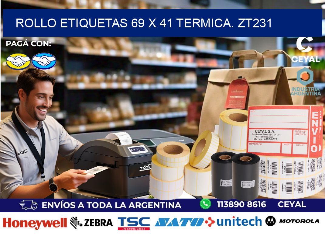 Rollo etiquetas 69 x 41 termica. zt231