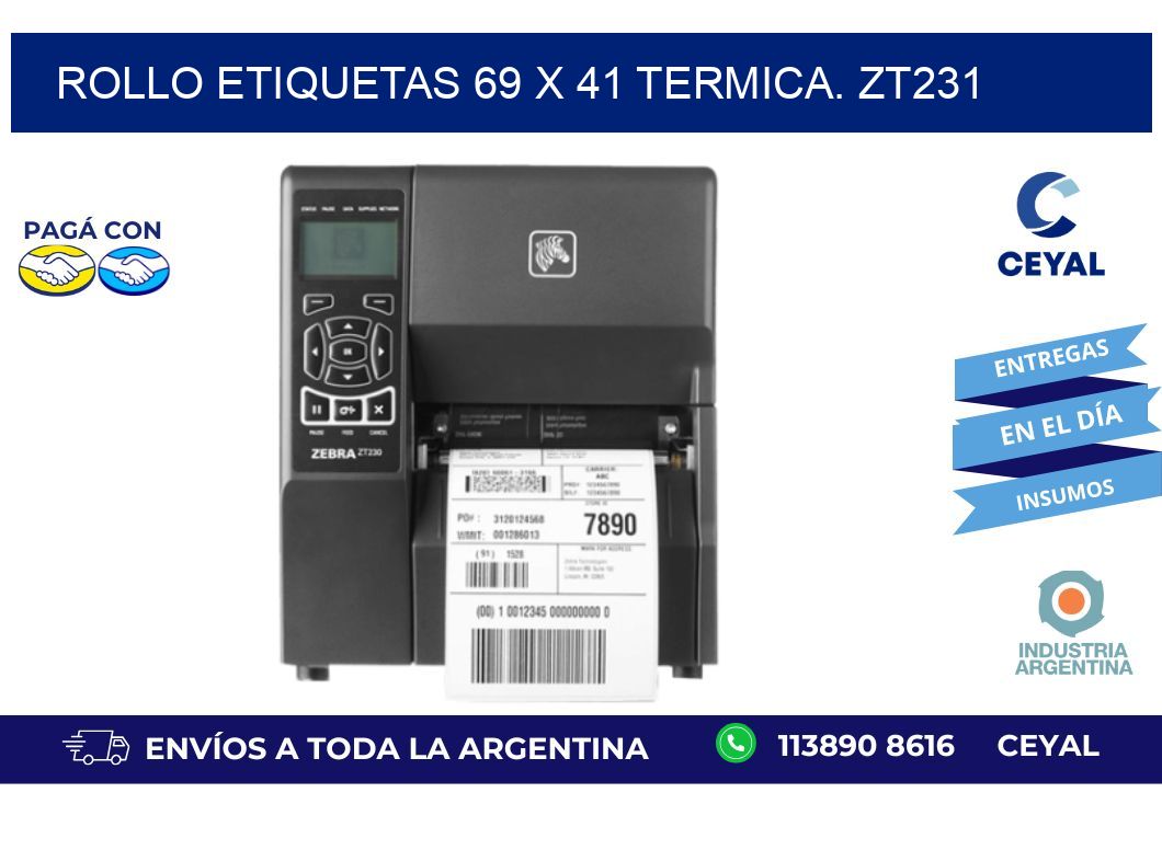 Rollo etiquetas 69 x 41 termica. zt231