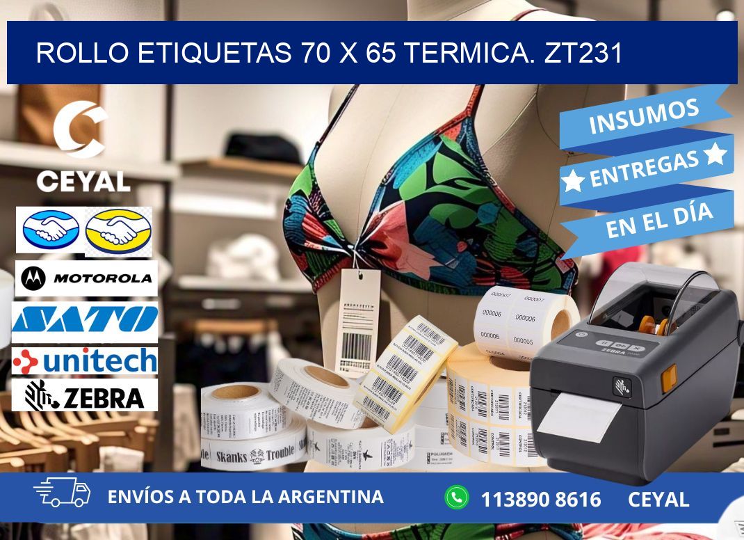 Rollo etiquetas 70 x 65 termica. zt231