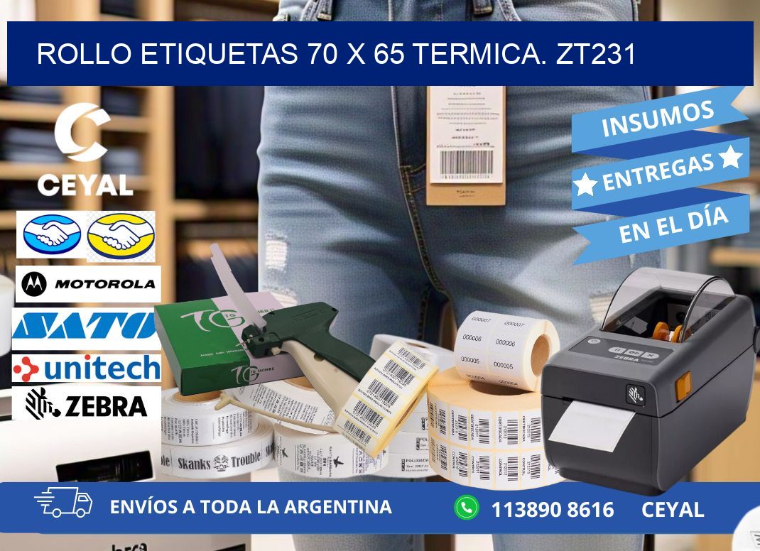 Rollo etiquetas 70 x 65 termica. zt231