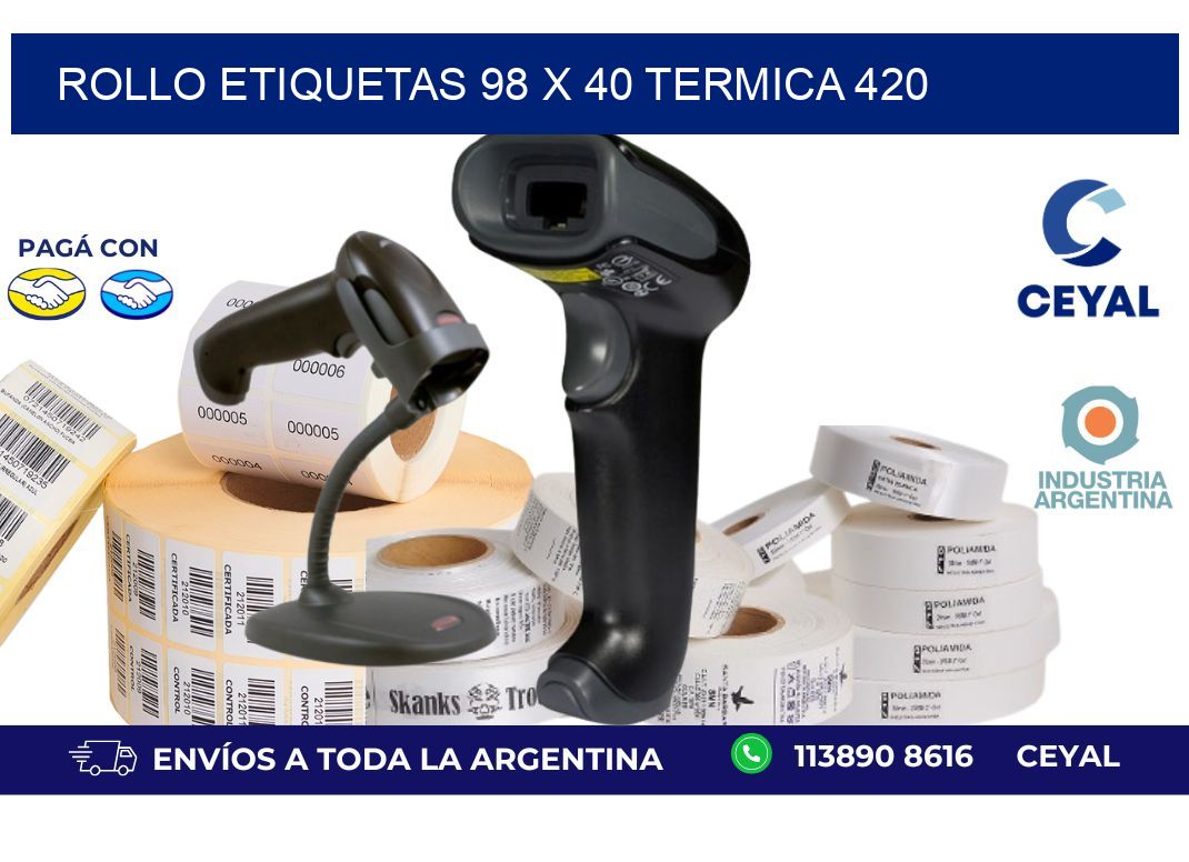 Rollo etiquetas 98 x 40 termica 420