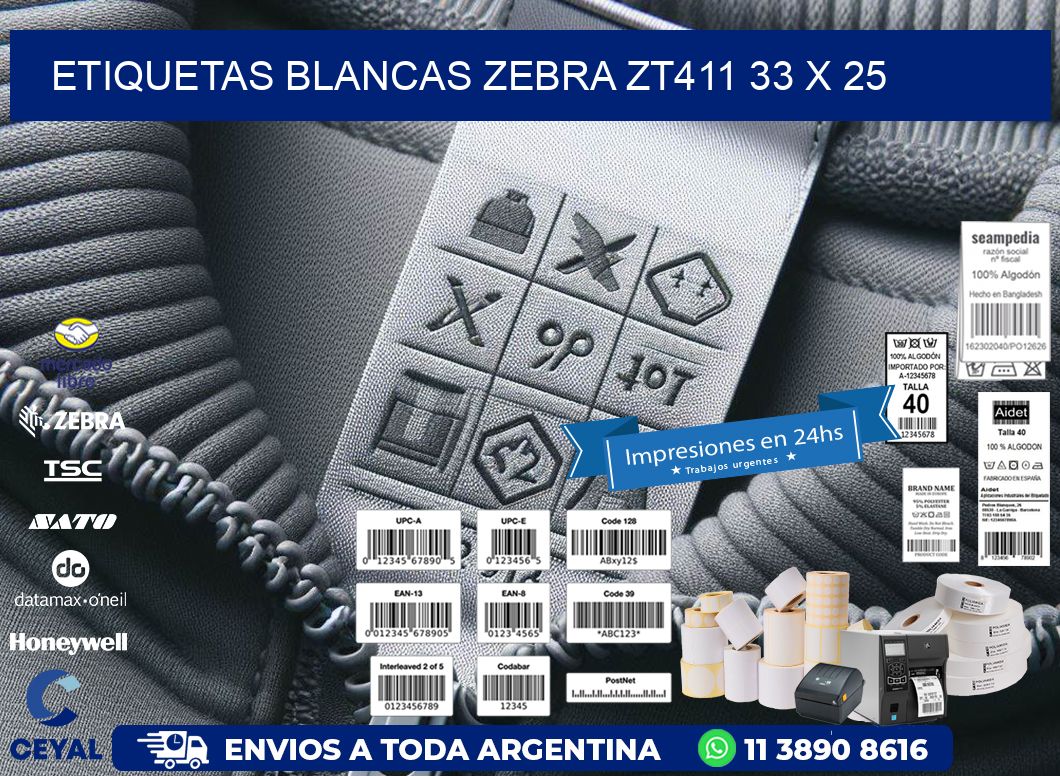 ETIQUETAS BLANCAS ZEBRA ZT411 33 x 25