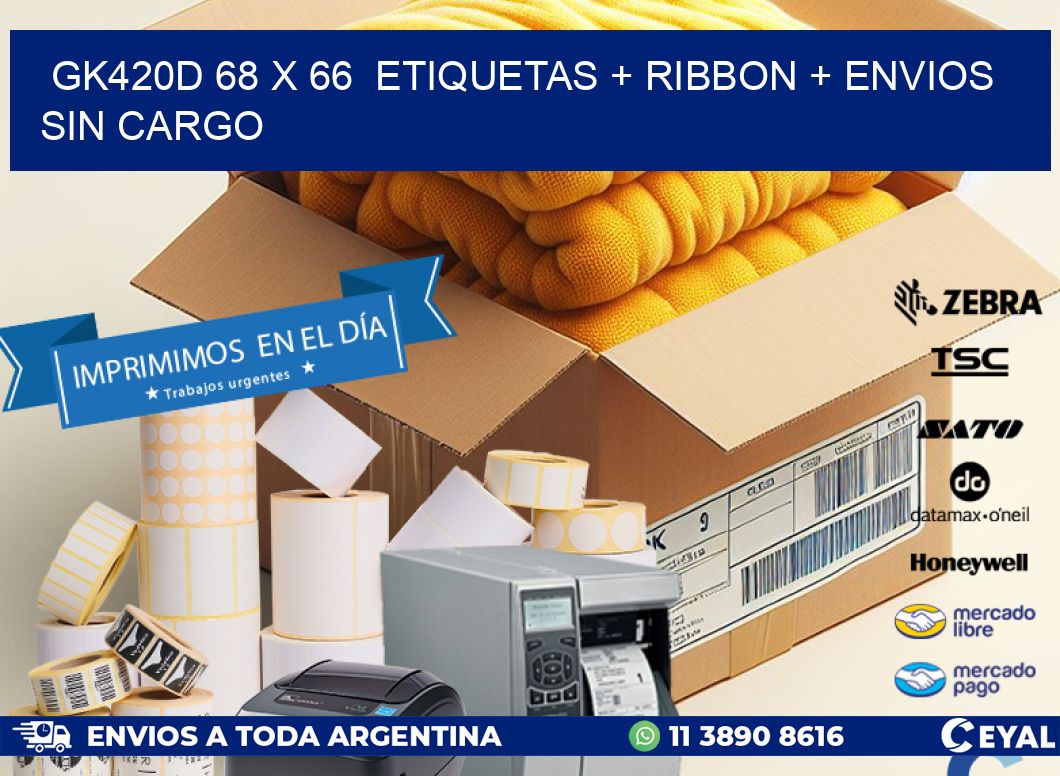GK420D 68 x 66  etiquetas + ribbon + envios sin cargo