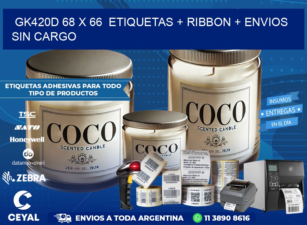 GK420D 68 x 66  etiquetas + ribbon + envios sin cargo