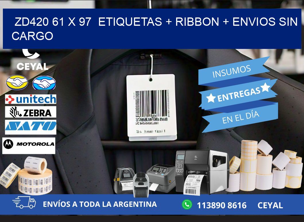 ZD420 61 x 97  etiquetas + ribbon + envios sin cargo