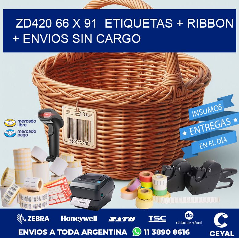 ZD420 66 x 91  etiquetas + ribbon + envios sin cargo