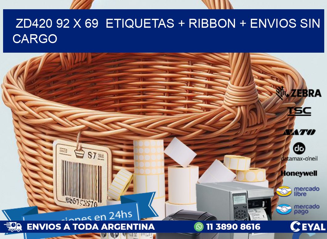 ZD420 92 x 69  etiquetas + ribbon + envios sin cargo