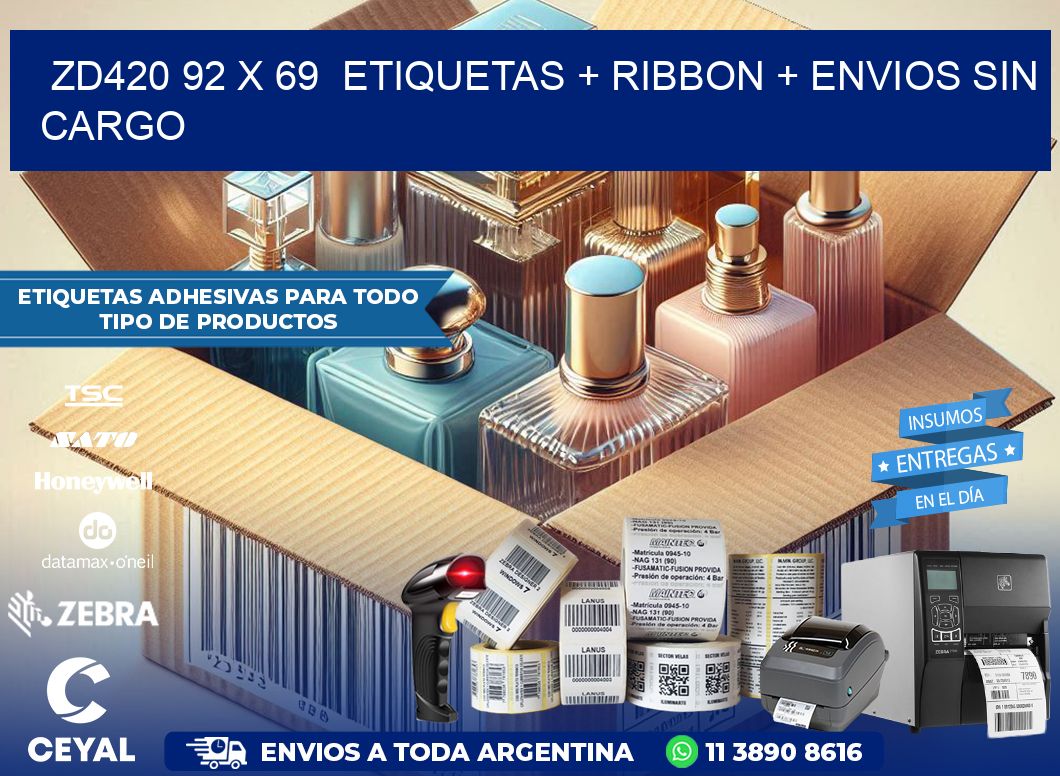 ZD420 92 x 69  etiquetas + ribbon + envios sin cargo