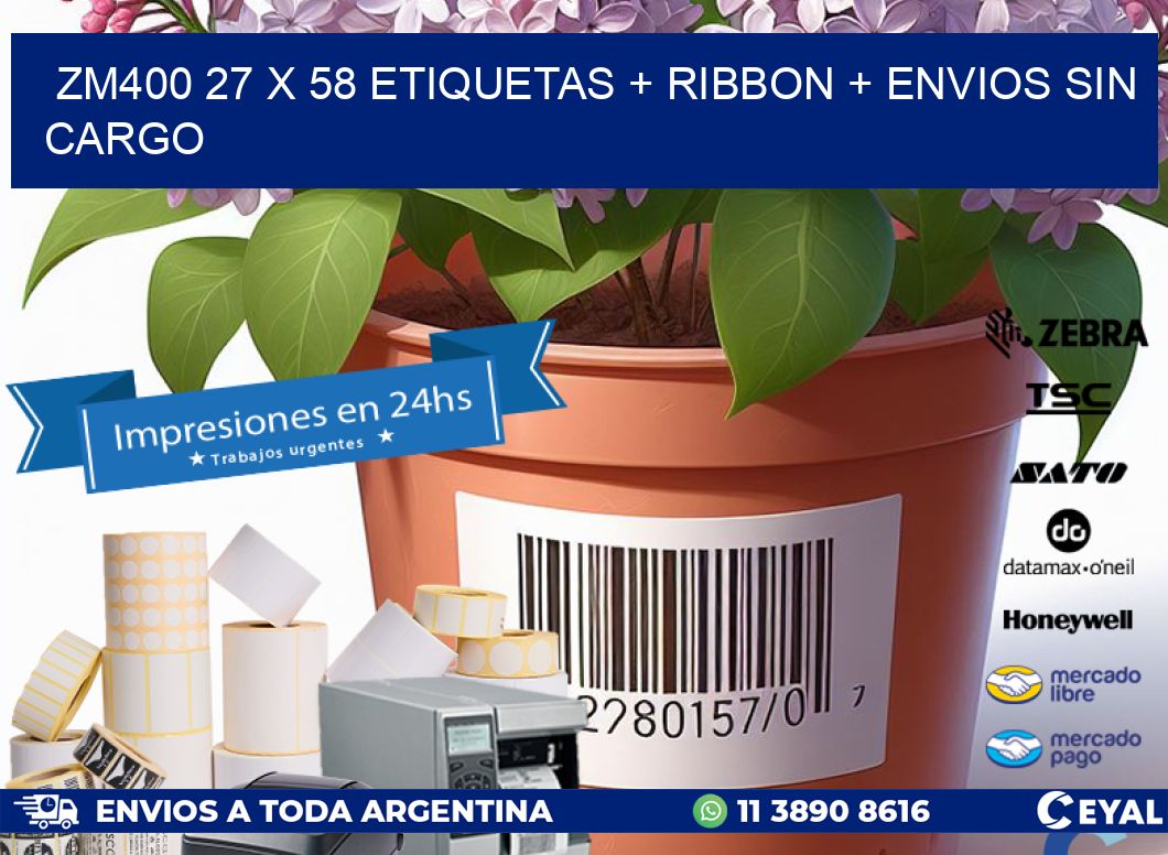 ZM400 27 x 58 etiquetas + ribbon + envios sin cargo
