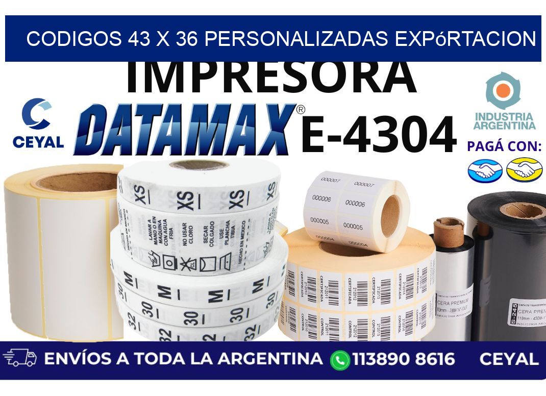 codigos 43 x 36 personalizadas expórtacion