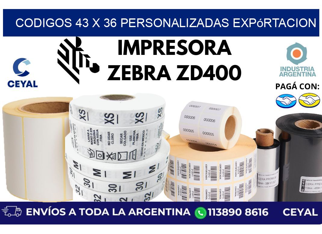 codigos 43 x 36 personalizadas expórtacion