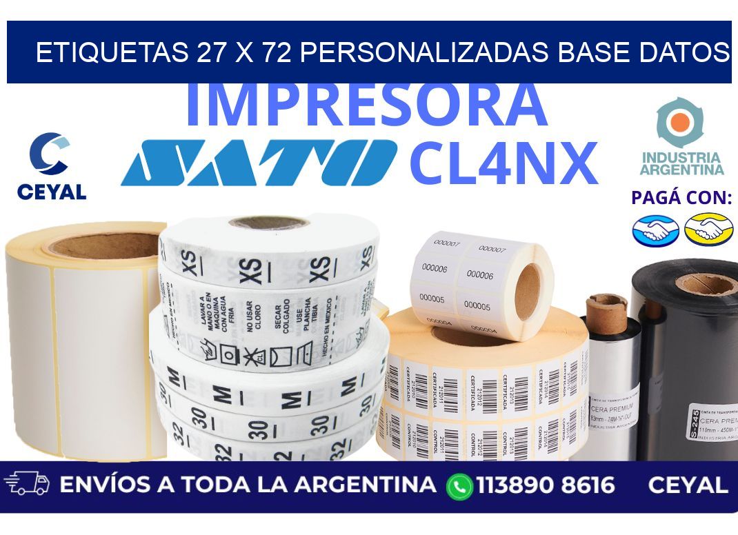 etiquetas 27 x 72 personalizadas base datos