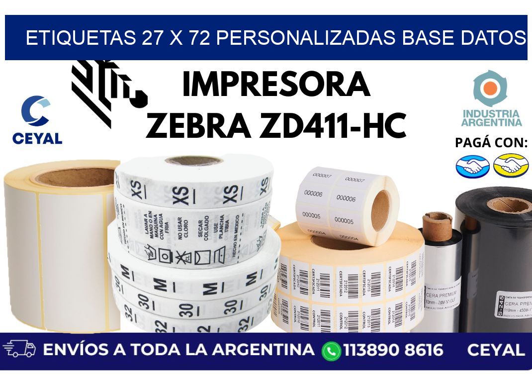 etiquetas 27 x 72 personalizadas base datos