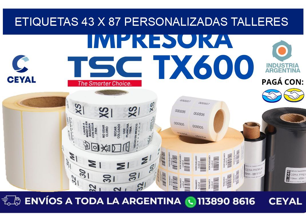 etiquetas 43 x 87 personalizadas talleres