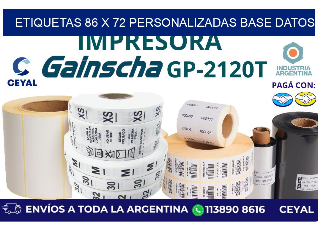 etiquetas 86 x 72 personalizadas base datos