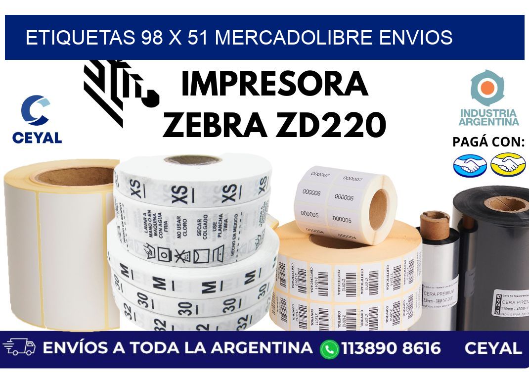 etiquetas 98 x 51 mercadolibre envios