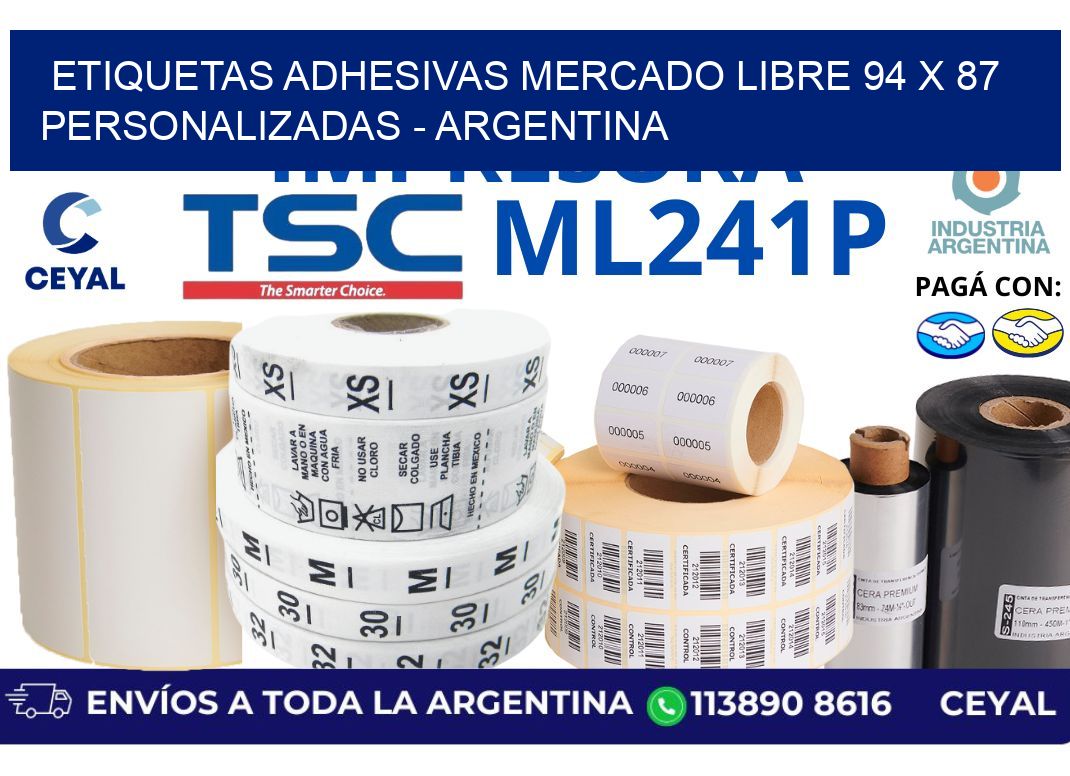 etiquetas adhesivas mercado libre 94 x 87 personalizadas - Argentina