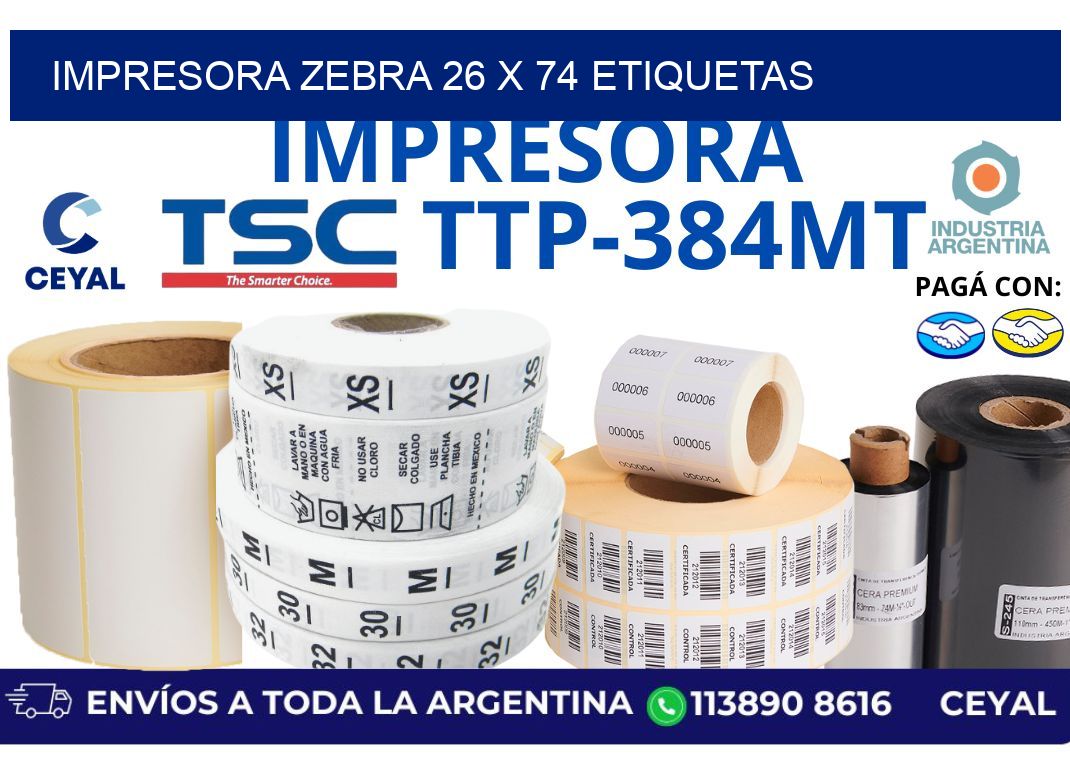 impresora zebra 26 x 74 etiquetas